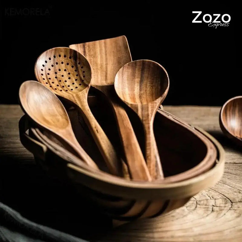 Utensílios de Cozinha de Madeira de Teca Natural - Zozo Express