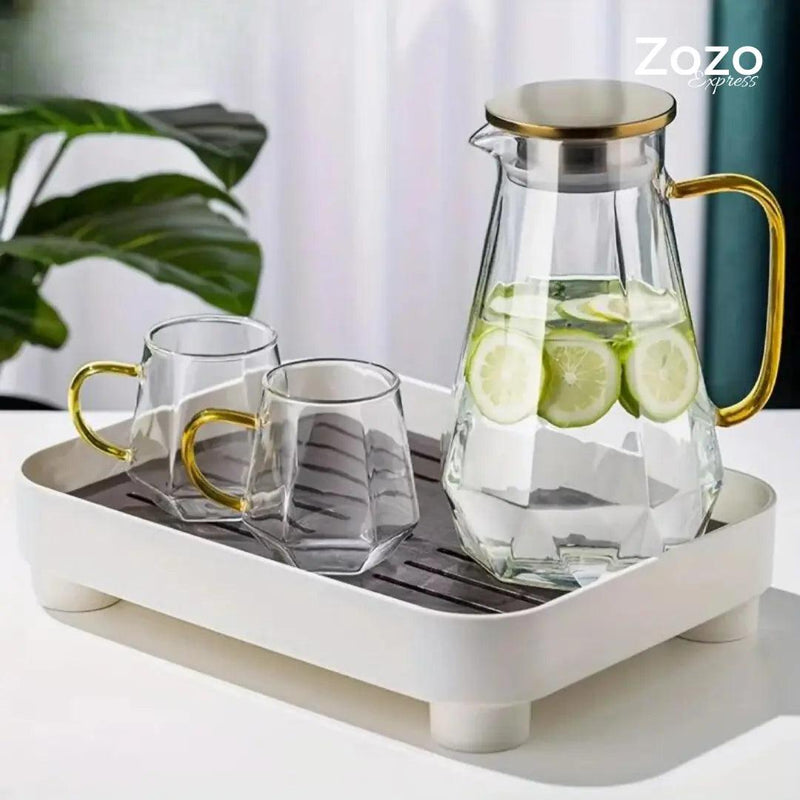 jarra de Vidro com Textura de Diamante - Bebidas Quente e Fria - Zozo Express - Zozo Express